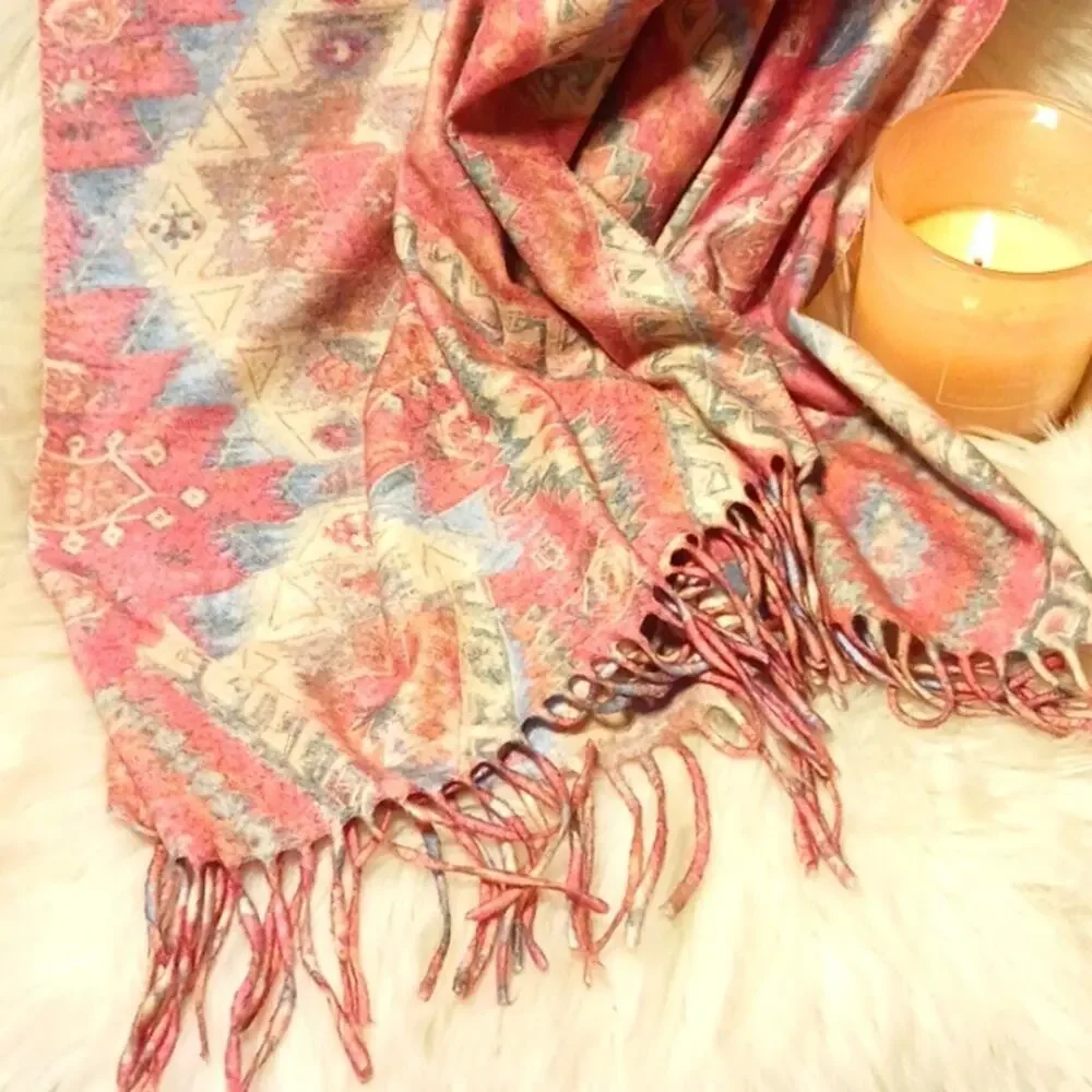 Cashminx‎ Designer Scarf PINK Aztec Geometric Paisley SOFT Barbiecore Germany